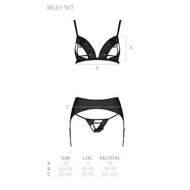 Комплект из эко-кожи Passion MILEY SET XXL/XXXL, black, трусики, бюстгальтер, пояс для чулок