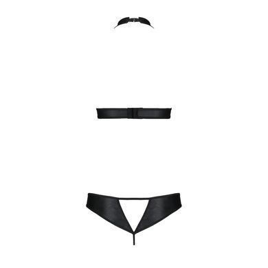 Комплект из экокожи Passion MALWIA SET with Open Bra 6XL/7XL black, топ и трусики с люверсами
