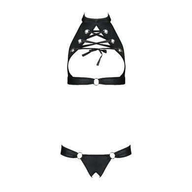 Комплект из экокожи Passion MALWIA SET with Open Bra 6XL/7XL black, топ и трусики с люверсами