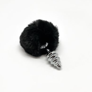 Металлическая анальная пробка Кроличий хвостик Alive Fluffly Twist Plug S Black