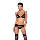 Комплект из эко-кожи Passion MILEY SET XXL/XXXL, black, трусики, бюстгальтер, пояс для чулок