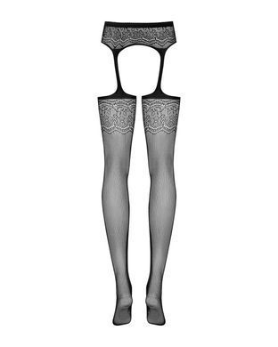 (SALE) Сітчасті панчохи-стокінги з квітковим малюнком Obsessive Garter stockings S207 S/M/L, чорні, імітаці
