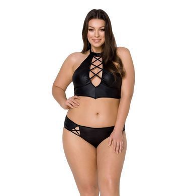 Комплект из экокожи Passion NANACY BIKINI 4XL/5XL black, бра и трусики с имитацией шнуровки