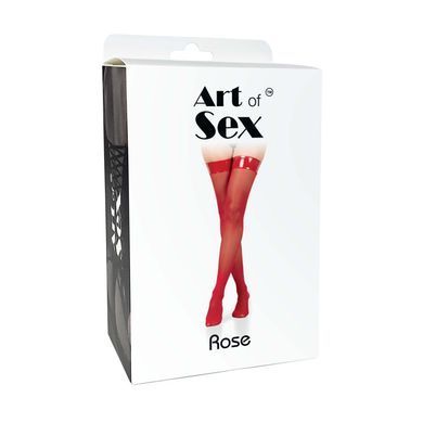 Панчохи в дрібну сітку з лакованою коронкою Art of Sex - Rose, колір чорний з ефектом голограми, L
