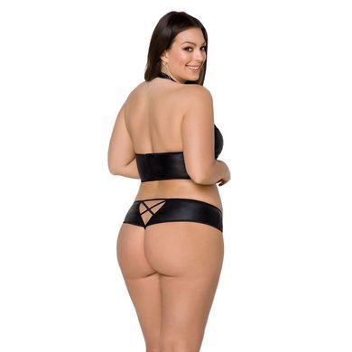 Комплект из экокожи Passion NANACY BIKINI 4XL/5XL black, бра и трусики с имитацией шнуровки