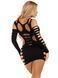 Мини-платье Leg Avenue Shredded cut-out mini dress, One Size, черное, длинный рукав, фигурные вырезы