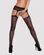 (SALE) Сітчасті панчохи-стокінги з квітковим малюнком Obsessive Garter stockings S207 S/M/L, чорні, імітаці