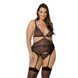 Корсет із пажами Passion AMBERLY CORSET 4XL/5XL, black, асиметричний крій, мережива, стрінги