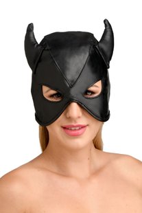 Маска з рогами Master Series: Dungeon Demon Bondage Mask with Horns, чорна