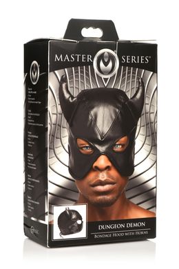 Маска с рогами Master Series: Dungeon Demon Bondage Mask with Horns, черная