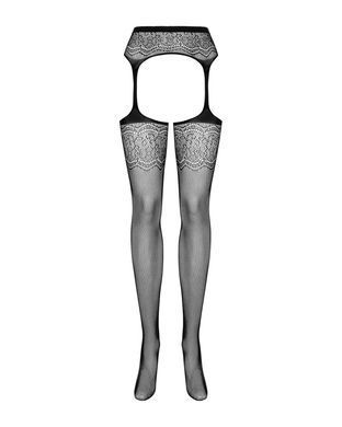 Сетчатые чулки-стокинги с цветочным рисунком Obsessive Garter stockings S207 XL/XXL, черные, имитаци