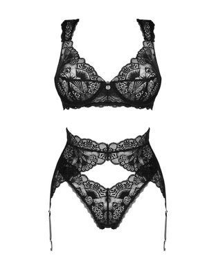 (SALE) Комплект белья Obsessive Donna Dream 3-pcs set XS/S Black, бюстгальтер, стринги, пояс для чулок