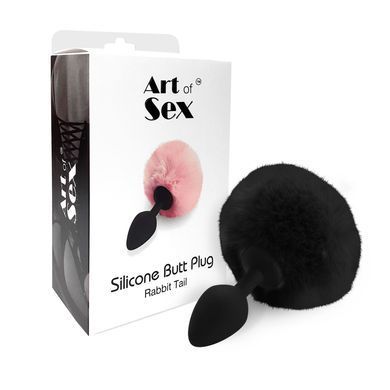 Силиконовая анальная пробка М Art of Sex - Silicone Bunny Tails Butt plug Black, диаметр 3,5 см