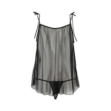 Сорочка прозрачная беби долл Passion MELANIA CHEMISE S/M, black, трусики, на тонких бретелях
