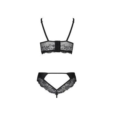 Комплект из эко-кожи с кружевом Passion LOONA SET S/M, black, бра и трусики