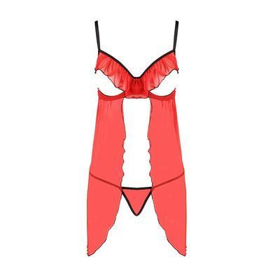 Прозрачный пеньюар с открытой грудью CHERRY CHEMISE red S/M - Passion Exclusive, трусики