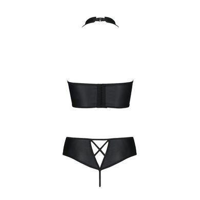 Комплект из экокожи Passion NANACY BIKINI 6XL/7XL black, бра и трусики с имитацией шнуровки