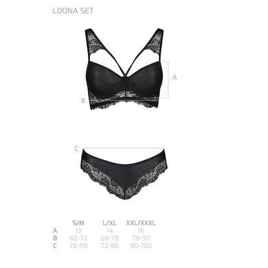 Комплект из эко-кожи с кружевом Passion LOONA SET S/M, black, бра и трусики