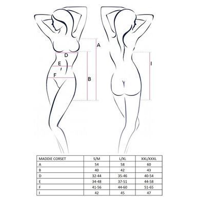 Корсет-сорочка з пажами Passion MADDIE CORSET L/XL, black, трусики