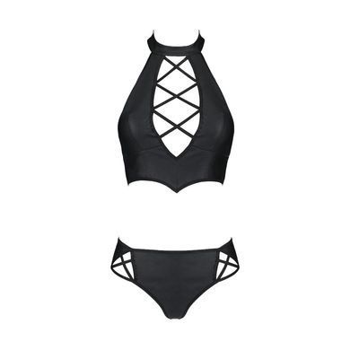 Комплект из экокожи Passion NANACY BIKINI 6XL/7XL black, бра и трусики с имитацией шнуровки