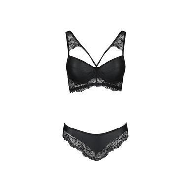 Комплект из эко-кожи с кружевом Passion LOONA SET S/M, black, бра и трусики