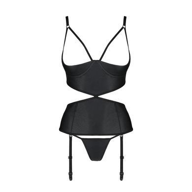 Корсет з відкритими грудьми Passion JANNIES CORSET S/M black, стрінги в наборі