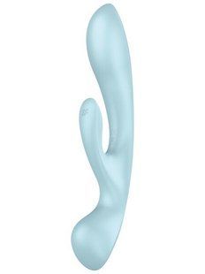 Двосторонній вібратор-кролик Satisfyer Triple Oh Light Blue, 3 мотори, руків&rsquo;я-масажер