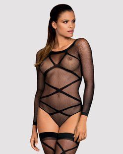 Бодистокинг Obsessive Bodystocking G320 S/M/L, чулки, боди, декор в виде линий
