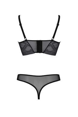 Комплект Passion DROSERA SET black S/M, сетка+кружево, бюстье и трусики танга