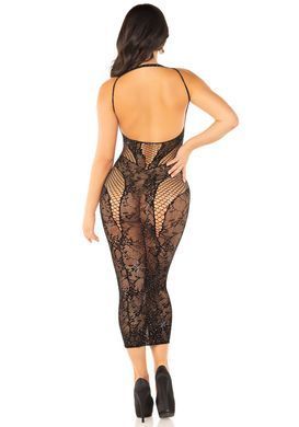 Платье Leg Avenue Rhinestone Lace and Net Bodycon Dress One Size, Black