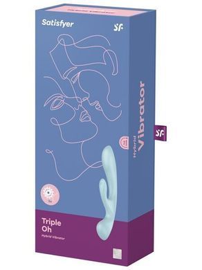 Двосторонній вібратор-кролик Satisfyer Triple Oh Light Blue, 3 мотори, руків&rsquo;я-масажер