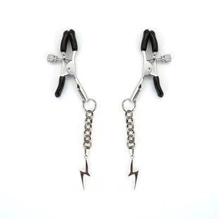 Затискачі для сосків Liebe Seele Lightning Nipple Clamps Silver, підвіска-блискавка