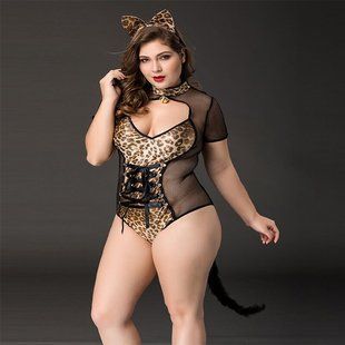 Эротический костюм кошечки JSY &laquo;Императрица Китти&raquo; Plus Size, Black, боди, шнуровка, хвост, ушки