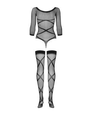 (SALE) Бодістокінг Obsessive Bodystocking G320 S/M/L, панчохи, боді, декор у вигляді ліній