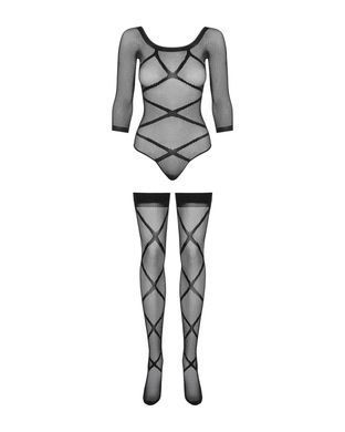 (SALE) Бодістокінг Obsessive Bodystocking G320 S/M/L, панчохи, боді, декор у вигляді ліній