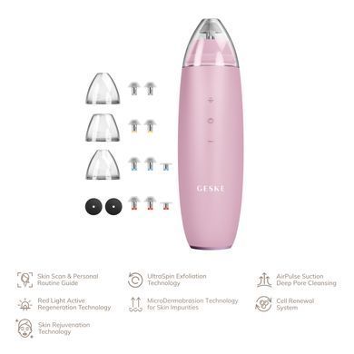 Мікродермабразійний пристрій для видалення чорних цяток GESKE MicroDermabrasion Blackhead Remover 7в1 pink