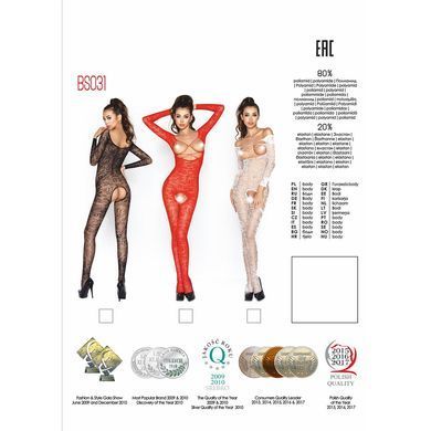 Бодістокінг Passion BS031 red, комбінезон з відкритими грудьми