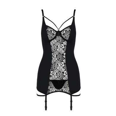Сорочка приталенная с пажами PAULINE CHEMISE black S/M - Passion, трусики