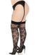 Чулки Leg Avenue Wild rose net thigh highs, 1X/2X, черные, широкая резинка, рисунок-розы