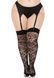 Чулки Leg Avenue Wild rose net thigh highs, 1X/2X, черные, широкая резинка, рисунок-розы
