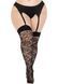 Чулки Leg Avenue Wild rose net thigh highs, 1X/2X, черные, широкая резинка, рисунок-розы