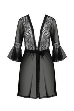 Пеньюар Passion LEAFA PEIGNOIR black S/M, длина чуть выше колена, широкие рукава, завязывается на пояс