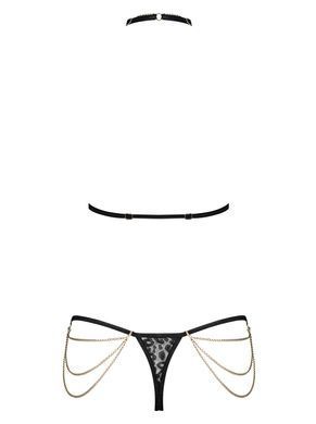 Комплект с цепочками Obsessive Pantheria 2-pcs set black S/M, бюстгальтер, трусики