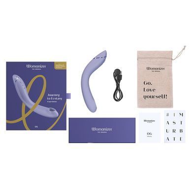Вакуумный стимулятор для точки G и клитора с вибрацией Womanizer OG Lilac, 12 уровней, 3 режима