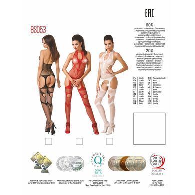 Бодістокінг Passion BS053 red, комбінезон, імітація панчох і пояса