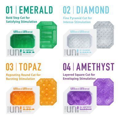Унисекс-стимулятор Tenga UNI Amethyst, фиолетовый, узор в виде рельефных квадратов, лубрикант в комплекте