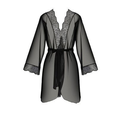 Пеньюар Passion AMBERLY PEIGNOIR 4XL/5XL, black, ажурные декольте и манжеты, широкие рукава