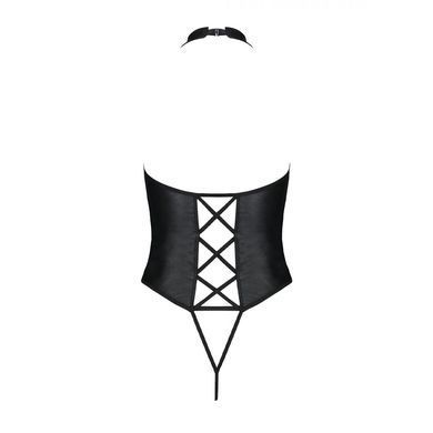 Боди из экокожи Passion NANCY BODY 4XL/5XL black, с имитацией шнуровки и открытым доступом