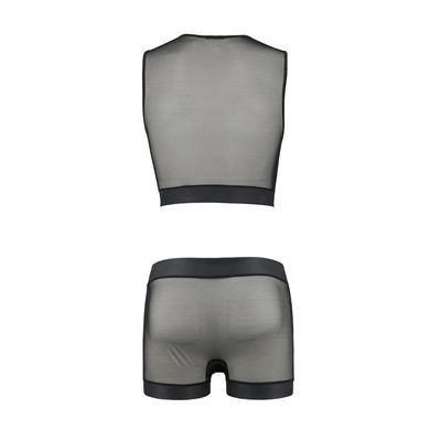 Комплект мужского белья на шнуровке Passion 053 SET WILLIAM S/M Black, жилет, боксеры