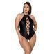 Боди из экокожи Passion NANCY BODY 4XL/5XL black, с имитацией шнуровки и открытым доступом